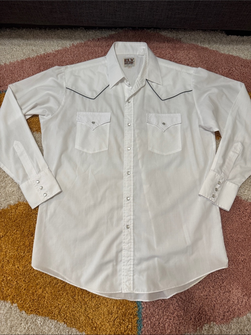 Vintage 90s Y2K Ely Cattleman White Pearl Snap Western Shirt Large